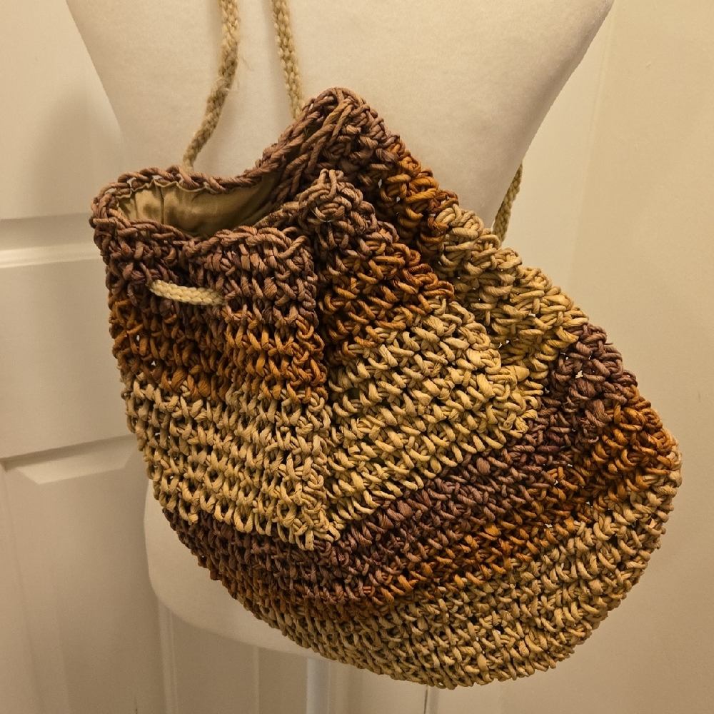 Handcrafted Woven Tote Bag - Brown and Tan Cornhusk